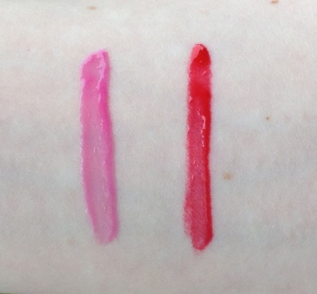 Strawberry Parfait (left) and Cherry Pie (right) swatched in natural light. Note the lovely intense colours.