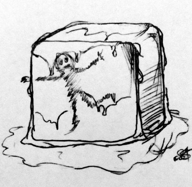 My horrifying Gelatinous Cube, complete with partially digested adventurer. A more colourful rendering can be found here.