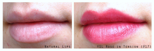 YSL Rouge Volupte Shine #17 Rose in Tension lipstick swatches review
