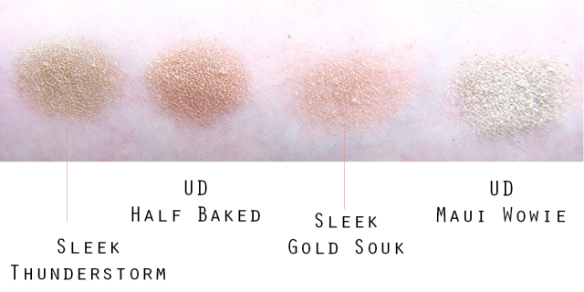 Sleek vs UD shade comparison golds swatches