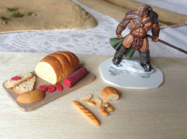 Miniature polymer clay bread and salami
